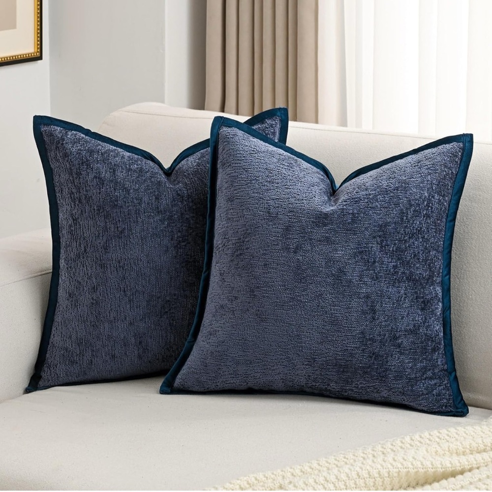 NIB FUTEI Navy Blue Chenille Throw Pillow Covers 16x16‎ Inch Set of 2